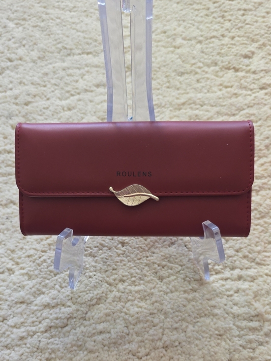 Roulens Handbags - NWOT: Roulens Burgundy Wallet with Gold Leaf Accented Closure